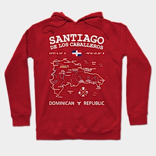 Dominican Republic Map Flag Santiago de los Caballeros Coordinates Roads Rivers and Oceans White Hoodie